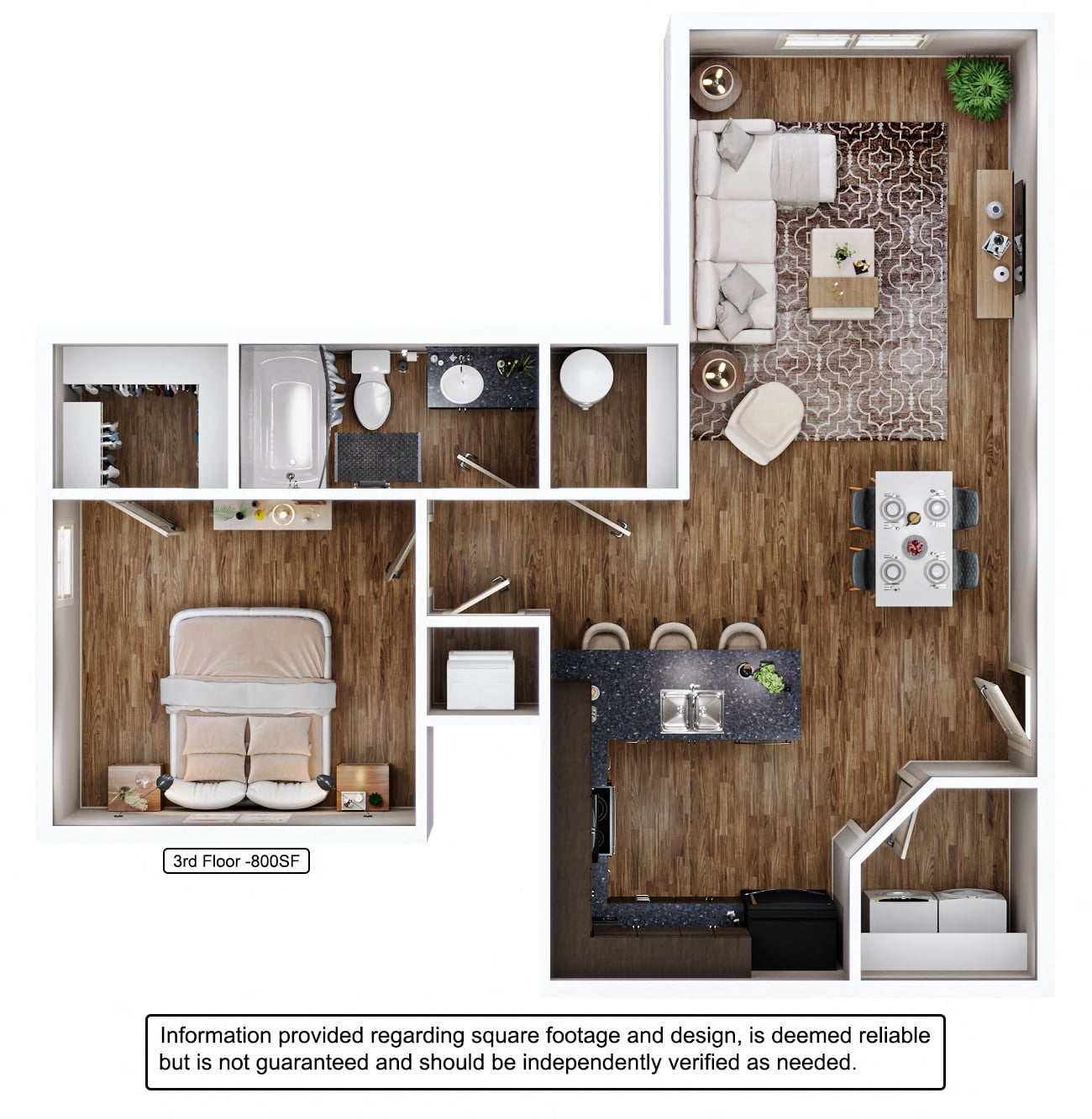 3D floor plan of 1BR Apartment