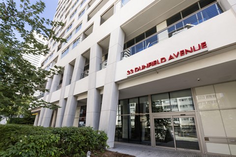 A building with the name "33 Dunfield Avenue" on the front.