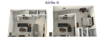A floor plan of a two-bedroom apartment with a living room, kitchen, and bathroom.