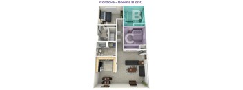 A diagram shows the layout of two rooms in a Cordova apartment.