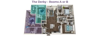 A diagram of a room layout for a place called The Derby.