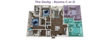 A diagram shows the layout of rooms C and D in The Derby.