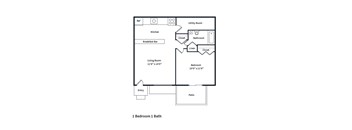 A floor plan of a one bedroom apartment with a bath.