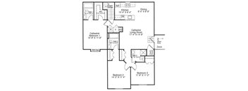 a floor plan of a house with two bedrooms and two bathrooms