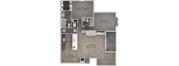 a floor plan of a studio apartment with a bedroom and a living room
