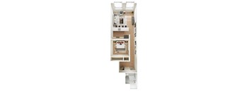 A white room with a bed, a desk, and a chair.