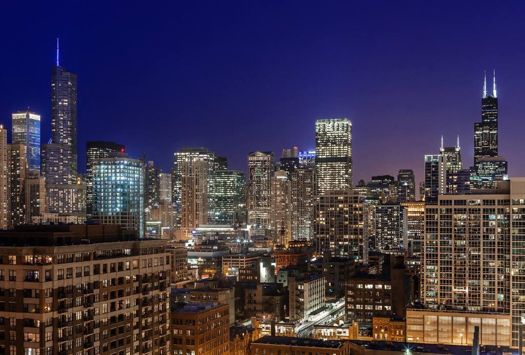 Nighttime skyline view