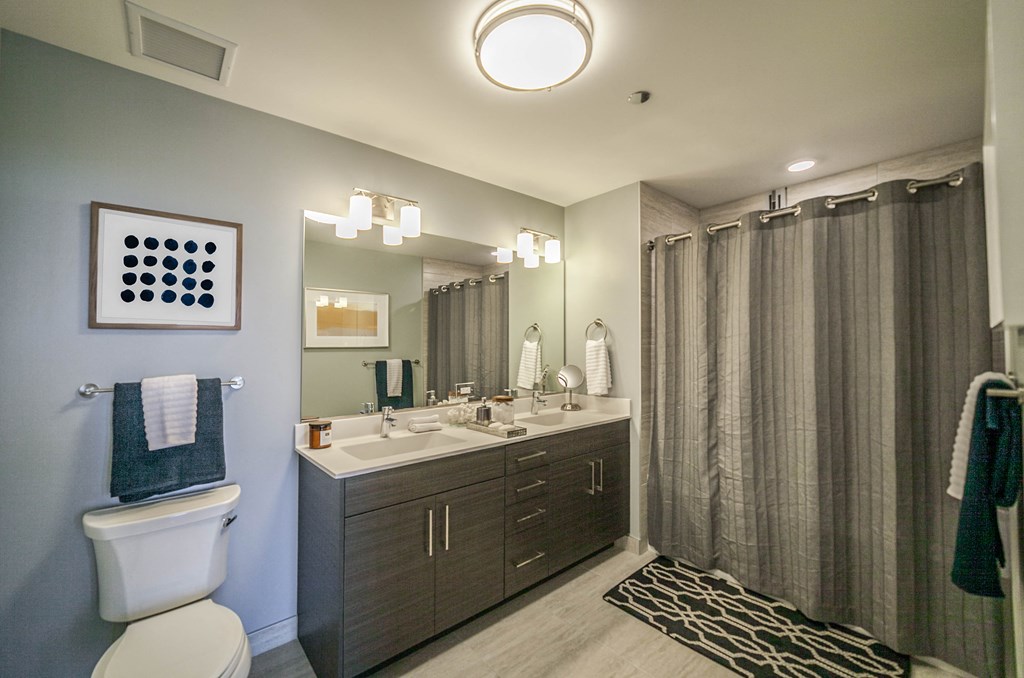Bathroom vanity with tub shower combo