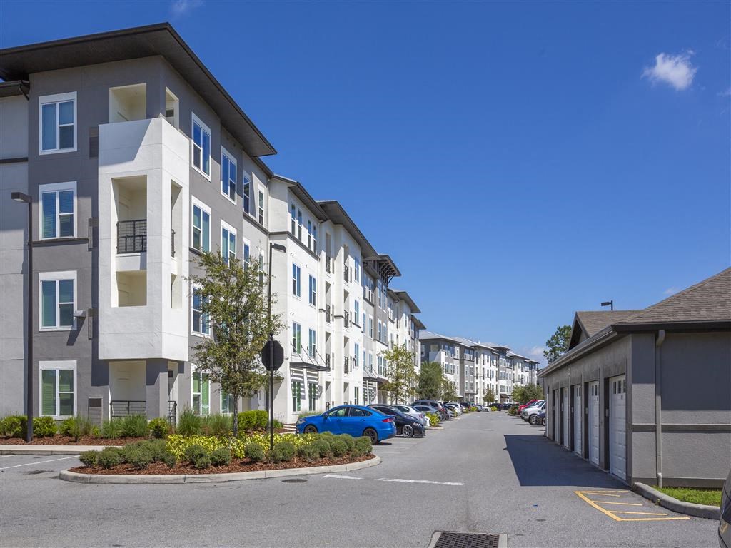 Ancora Apartments Orlando Florida building exterior with detached garages