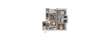 A 3D floor plan of a house with a labeled garage.