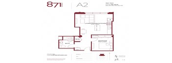Floor plan of apartment number 871, labeled A2, showing the layout of the living room, dining room, kitchen, and bedrooms.
