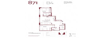 Floor plan of apartment B4 with 2 bedrooms and 2 bathrooms.