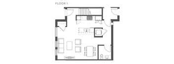 A black and white diagram of a floor plan with labeled rooms.