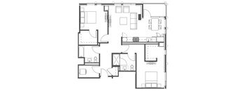 A black and white floor plan of a house with multiple rooms.