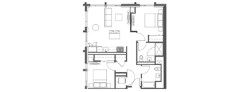 A black and white image of a floor plan for a house.