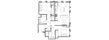 A black and white floor plan of a house with multiple rooms.