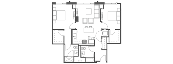 A black and white floor plan of a house with multiple rooms.