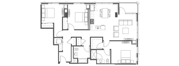 A black and white floor plan of a house with multiple rooms.