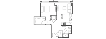 A black and white floor plan of a house with multiple rooms.