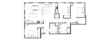 A black and white floor plan of a house with multiple rooms.