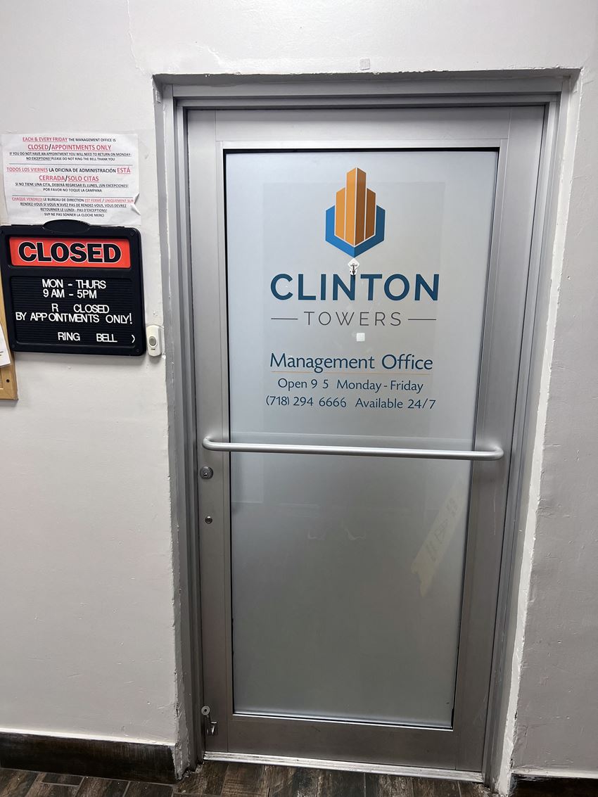 the door to the towers management office is closed the door to the towers management office is closed