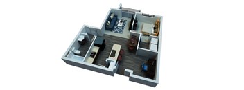 a 3d floor plan of a house with a bedroom and a living room