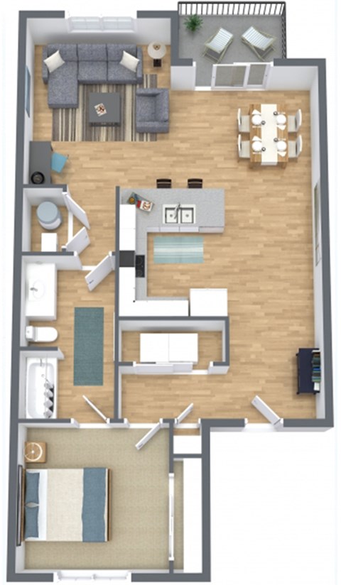 A floor plan of a house with a living room, dining room, kitchen, and bedrooms.