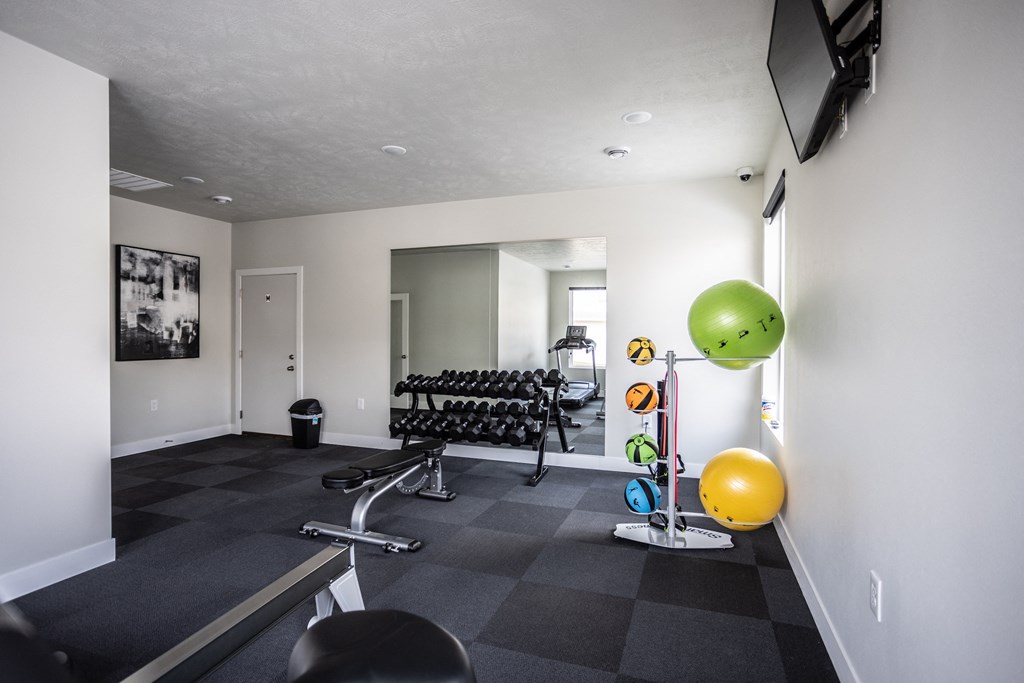 a workout room in a home with exercise equipment
