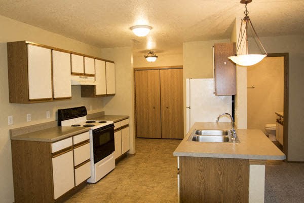a kitchen with a sink a stove and a refrigerator