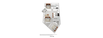 A floor plan of a house with three bedrooms, a living room, a kitchen, and a bathroom.