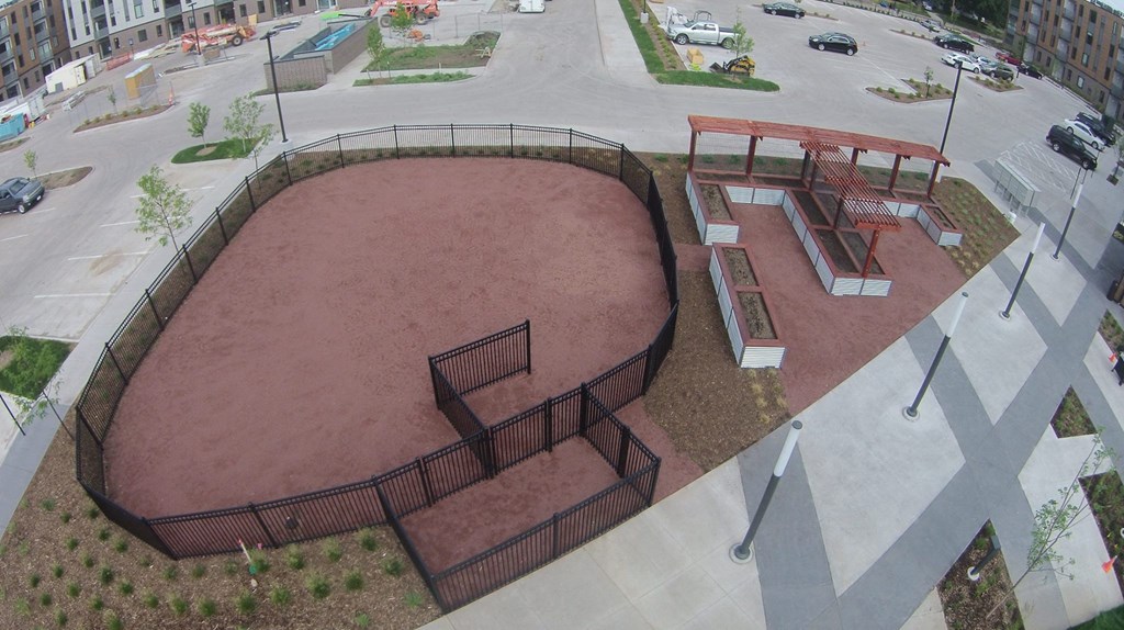 an aerial view of a skate park in a parking lot