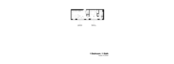 A floor plan of a one bedroom apartment with a bathroom.