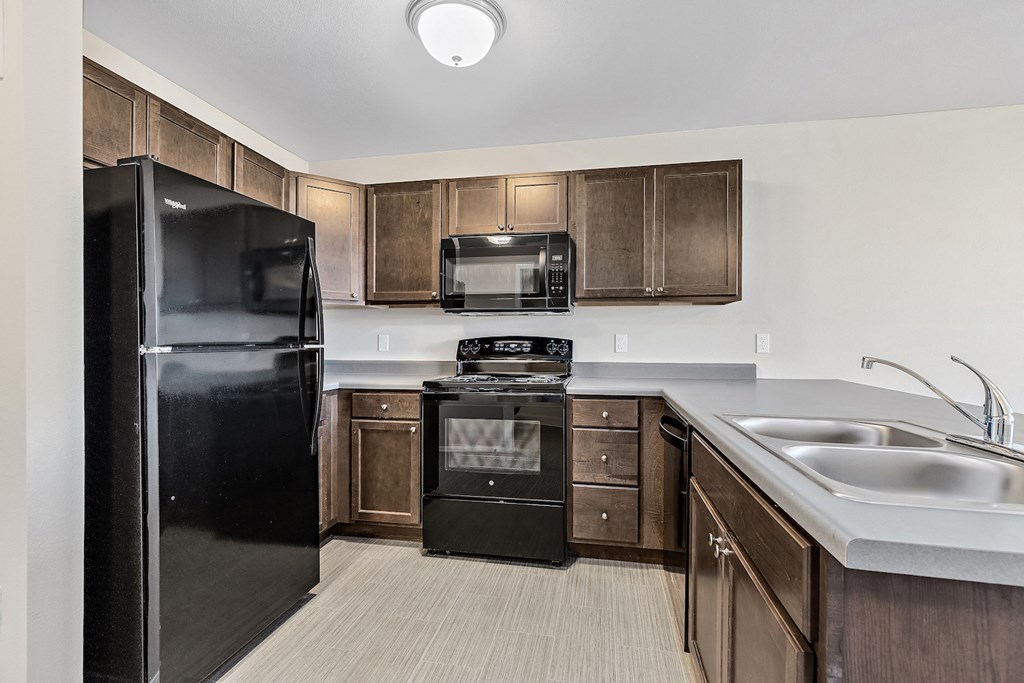 Kitchen with black appliances