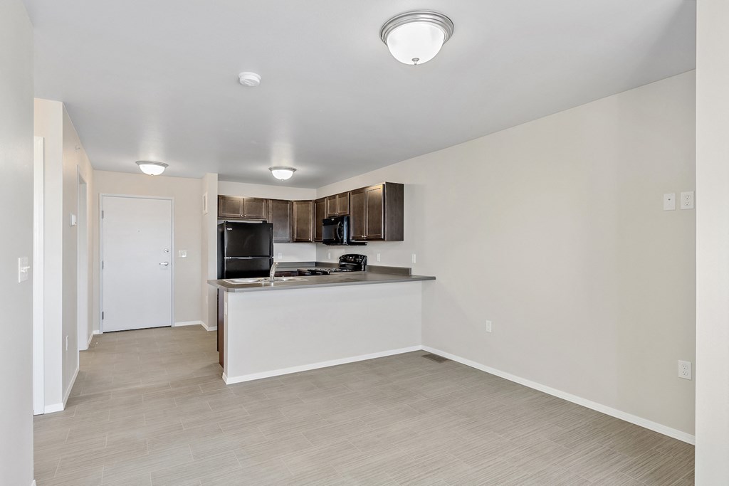 Kitchen with black appliances