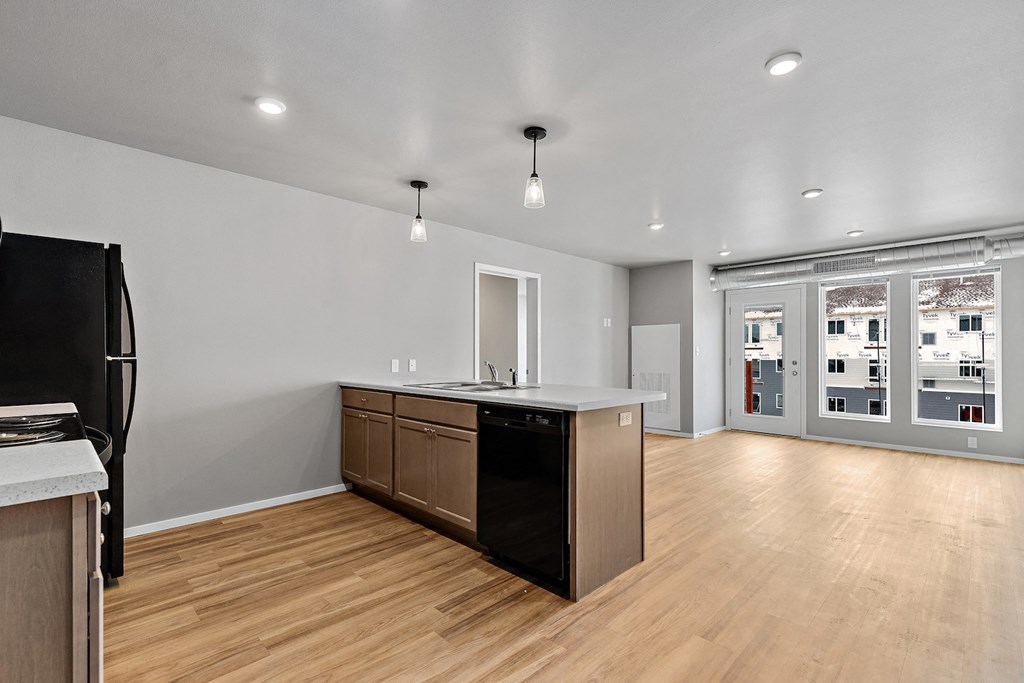 kitchen looking into living room