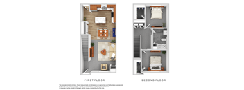 A floor plan of a two-story apartment with labeled first and second floors.