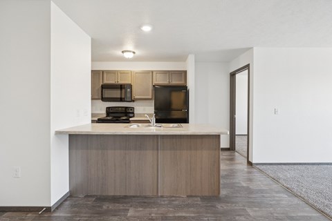 A kitchen with a countertop and appliances.