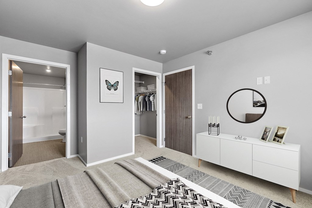bedroom with entry door