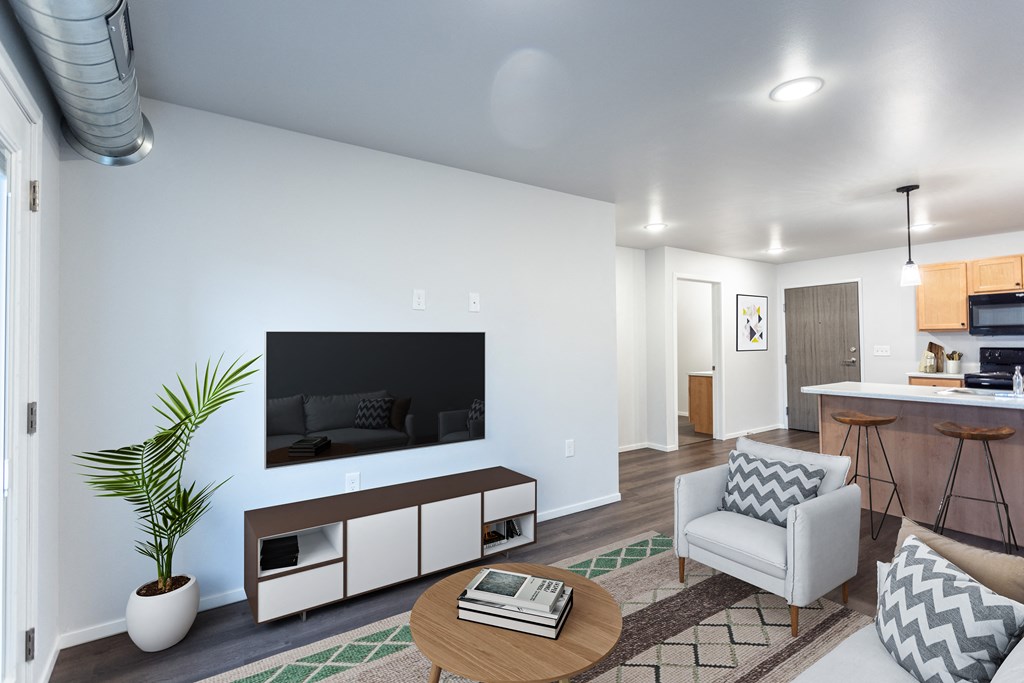 a living room with a couch and a coffee table