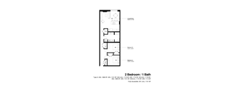 A floor plan for a 2 bedroom apartment with 1 bath.
