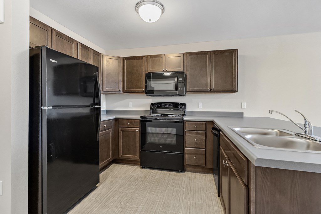 Kitchen with black appliances
