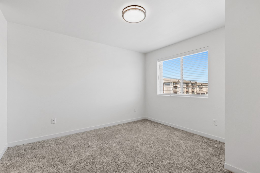 an empty room with carpet and a window