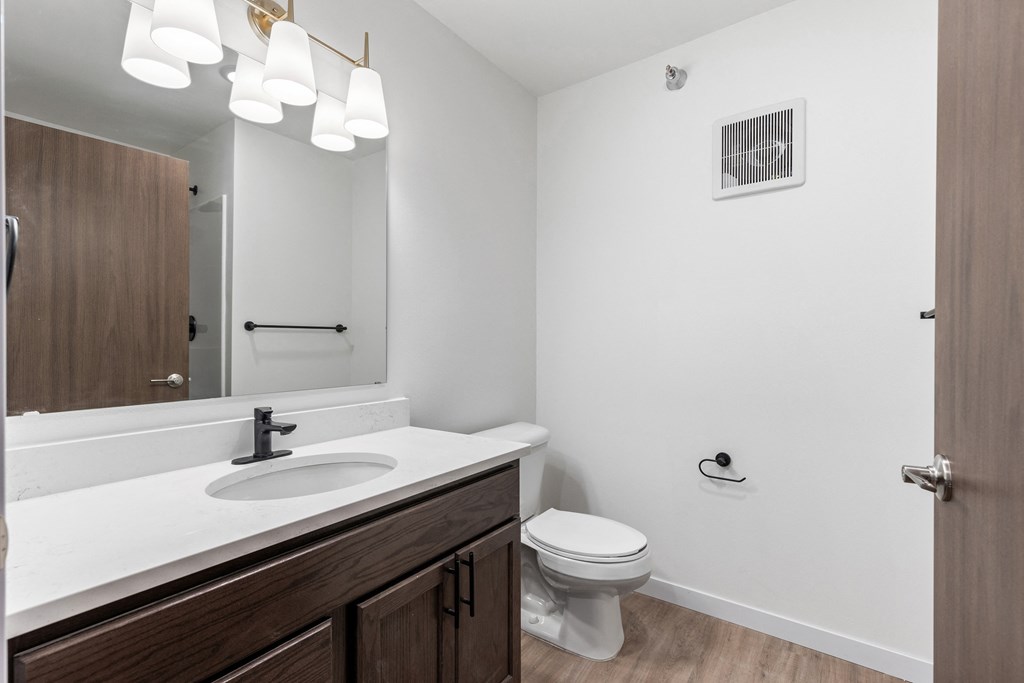 a bathroom with a sink and a toilet and a mirror