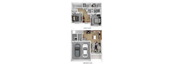 2 Bedroom 2.5 Bathroom No Patio with Den