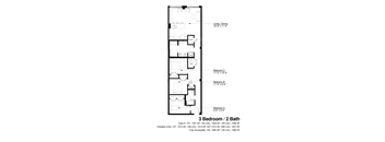 A floor plan for a 3 Bedroom / 2 Bath apartment.