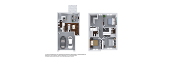 A floor plan of a two-story house with a garage and a living room.