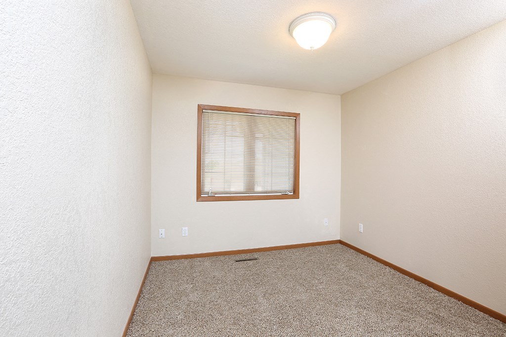 an empty room with carpet and a window