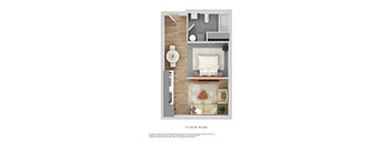 a sq ft floor plan with a bedroom and a living room