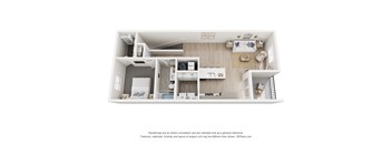 a stylized floor plan with a bedroom and a living room