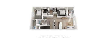 a 3d floor plan with a bedroom and a bathroom